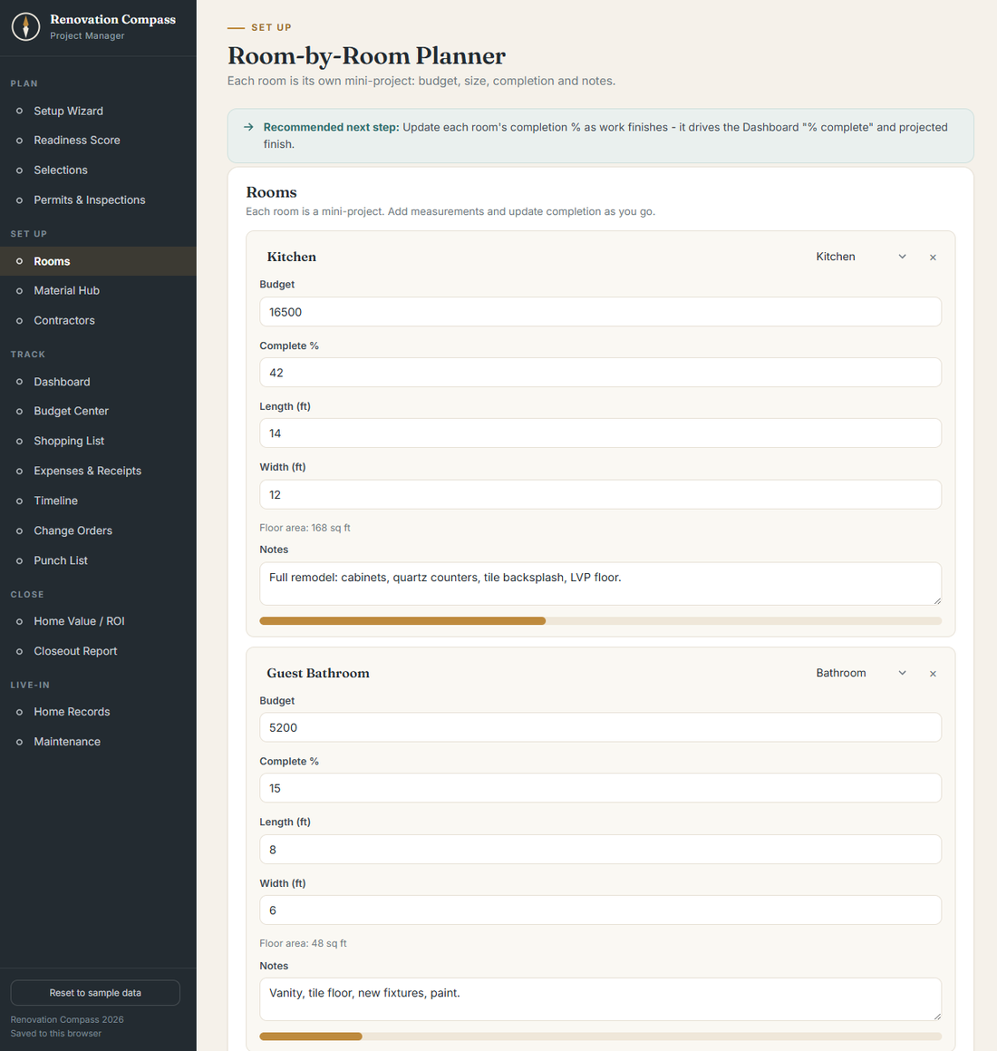 Room-by-room planner