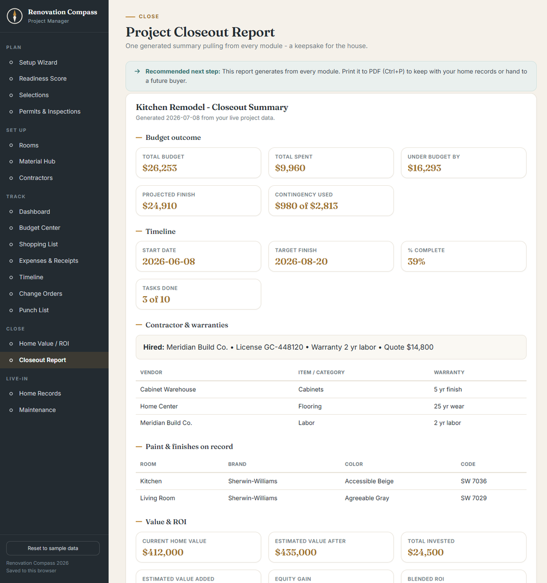 Closeout Report